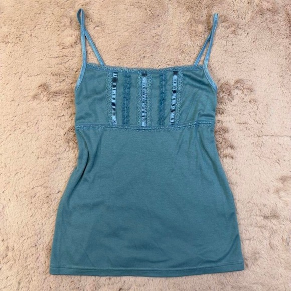 a*p Tops - blue satin trim lace cami top, y2k soft girl, Fairycore, Coquette, Spring top